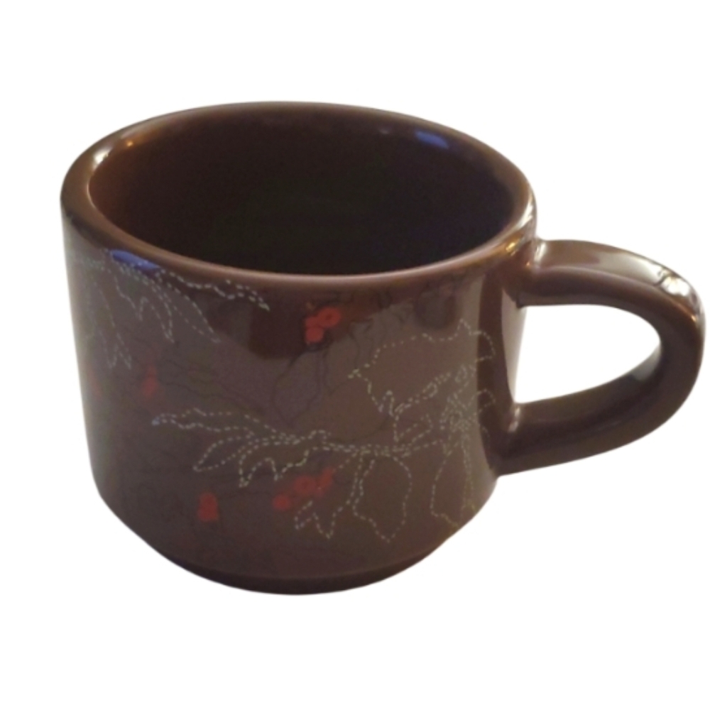 Starbucks Brown Coffee Bean Mug with Red Berry Design 10oz